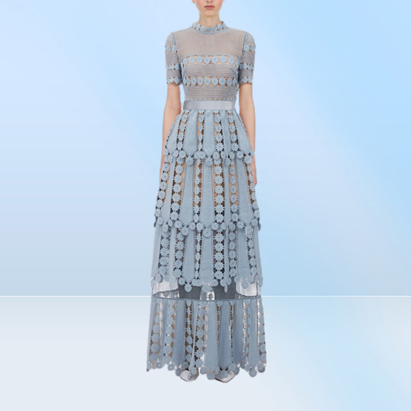 HMA New Women039s Selfportrait Floral Lace Hollow out Embroidery Long Dress Elegant Formal Party Dresses Y2008054043936