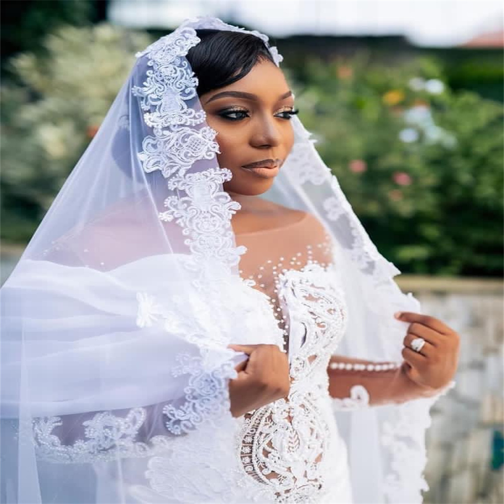 2023 Nov Arabic Aso Ebi Plus Size Lace Mermaid White Wedding Dress Beaded Detachable Train Bridal Gowns Dresses ZJ223