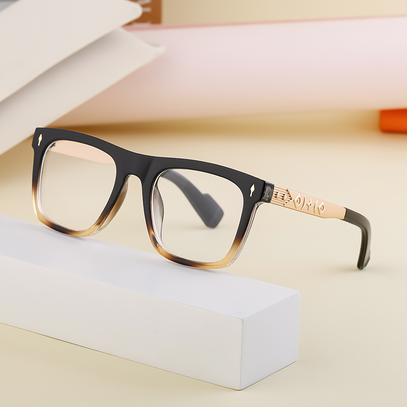 Retro Big Square Glasses Frame Patchwork Plastic And Metal Sunglasses Frames