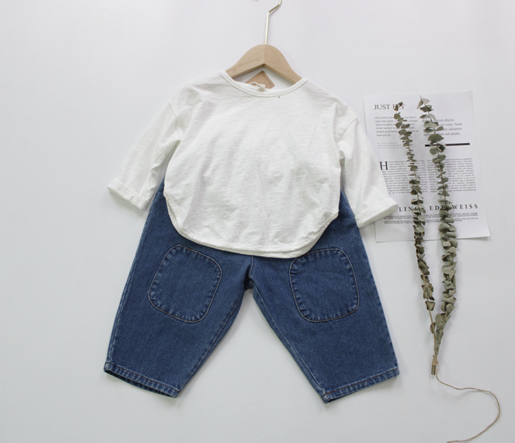 Jeans autumn children's denim pants Korean style retro patch baby boy casual jeans children's clothing 230406