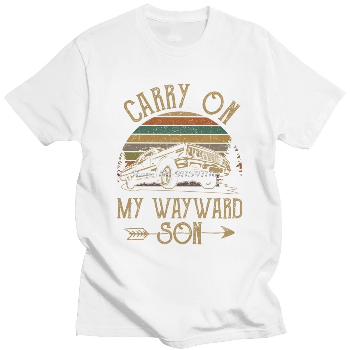 Mens TShirts Supernatural Vintage T Carry On My Wayward Son Dark Heather Unique Tee Cotton Printed Tshirt Clothing 230406