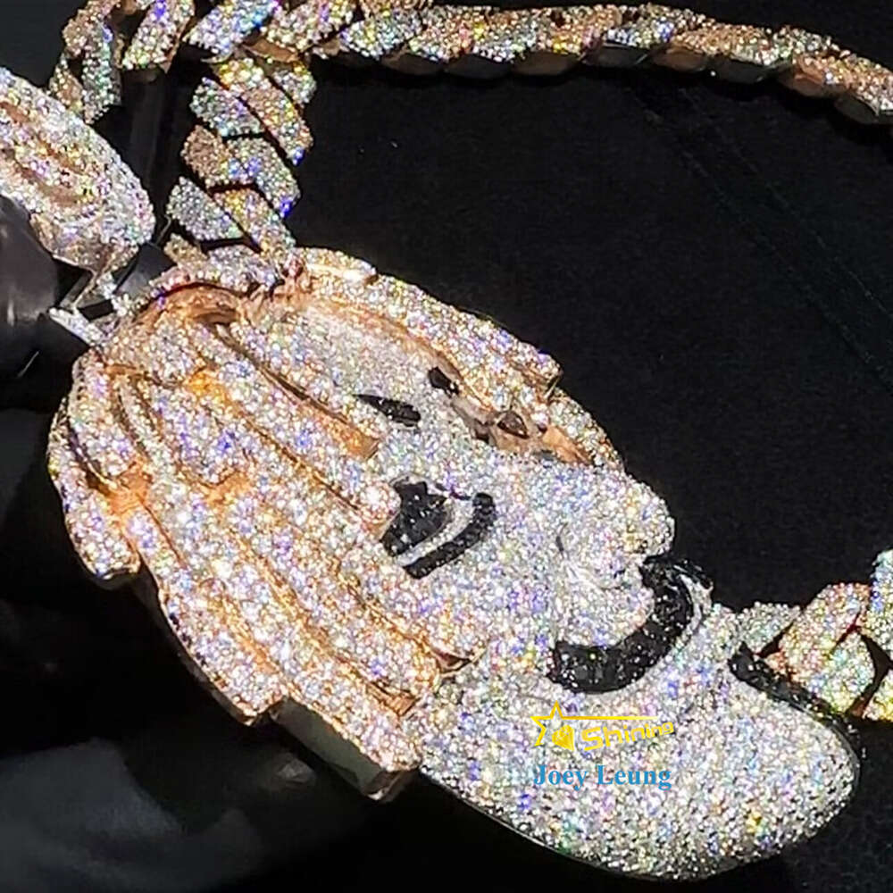 Hip Hop Fine Jewelry Face VVS Moissanite Dia Necklace Custom 3D Iced Out Pendant