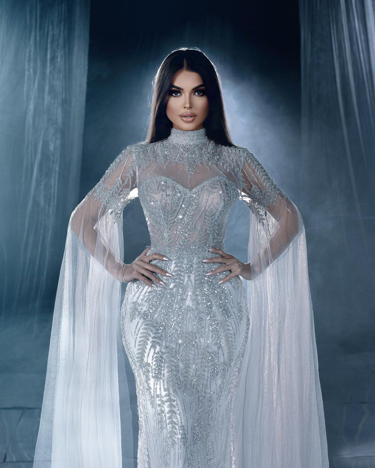 Gorgeous Mermaid Wedding Dresses High Neck Lace Applicants Long Sleeves on Tulle Zipper Floor Length Custom Made Plus Size Bridal Gown Vestidos De Nov