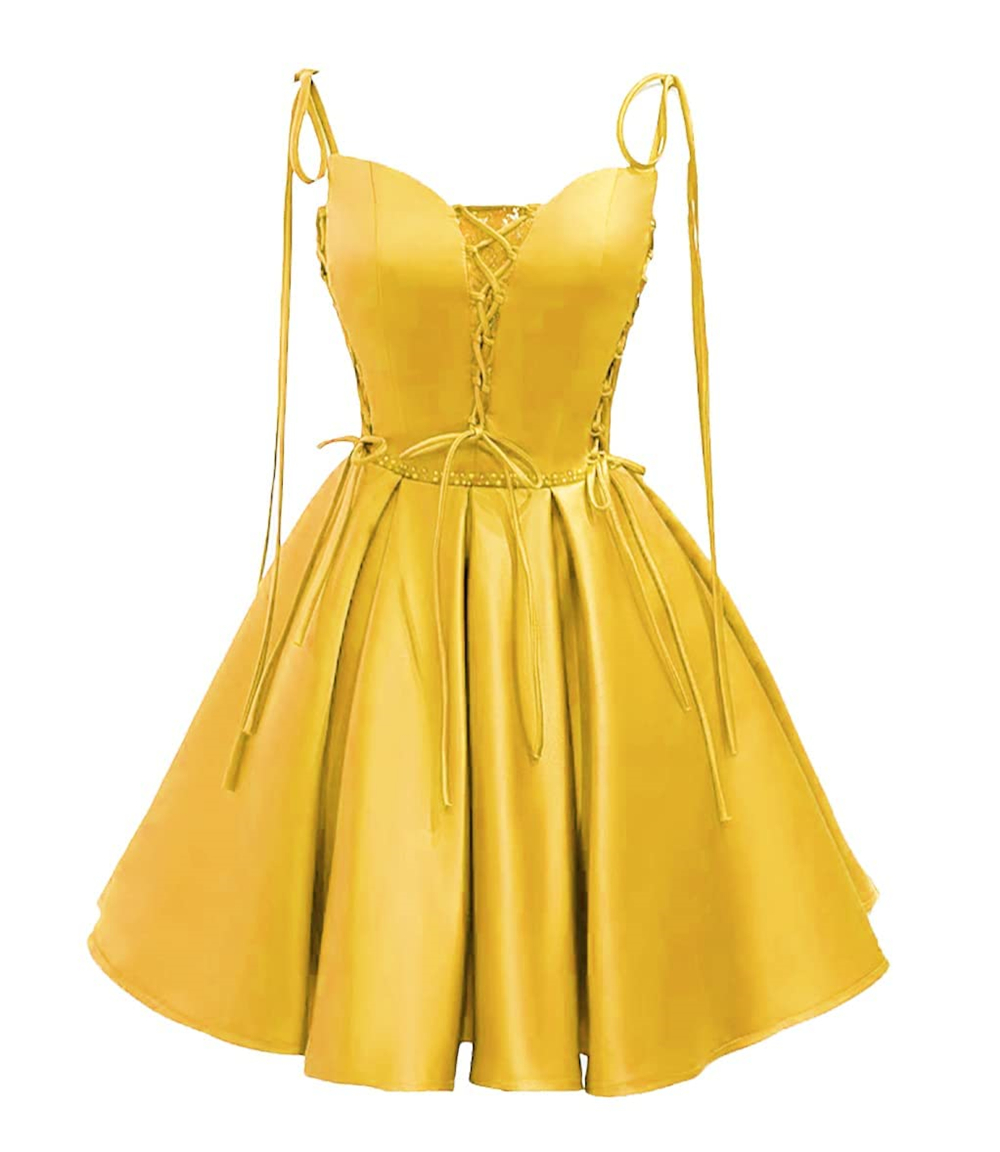 A Line Short Spaghetti Straps Homecoming Dresses Satin Princess Mini Cocktail Formal Occasion Birthday Prom Graudation Cocktail Party Gowns HD1005