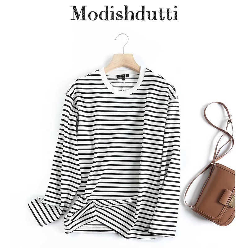 RUKAS High Quality Spring Autumn Fashion Stripe Long Sleeve T-Shirt Tops Women Casual Wild bottoming Tees Female