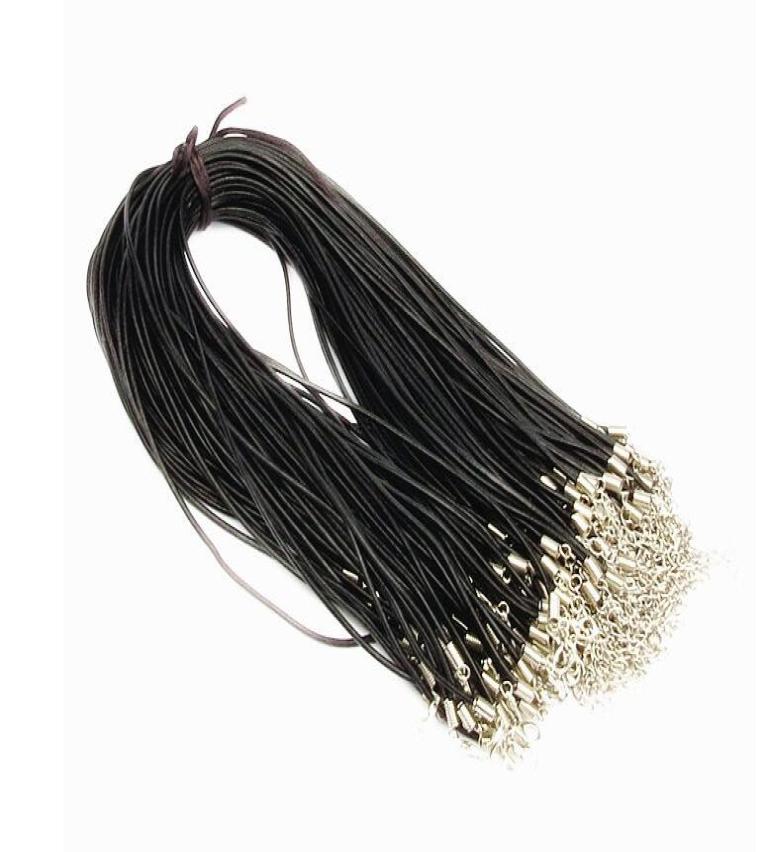 100PCS 2mm Black Genuine Leather Necklace Cord String Rope Wire 45cm DIY Jewelry Extender Chain With Lobster Clasp Components