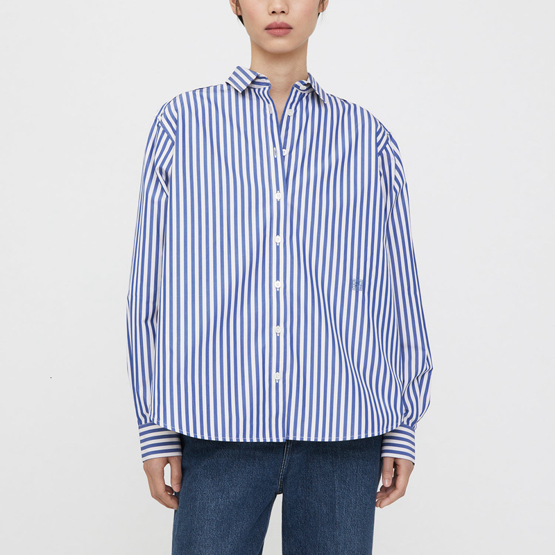 Women's Blouses Shirts TOTE Cotton Lapel Stripe Thank You Winter Commuting Loose Long Sleeve Singlebreasted Women 230404