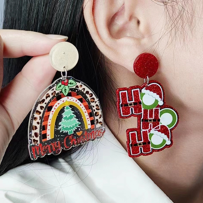Christmas Charm Stud Earrings for Women Red Green Fashion Geometric Design Coconut Tree Heart HOHOHO Letter Grinch Santa Claus Drop Dangle New Year Xm