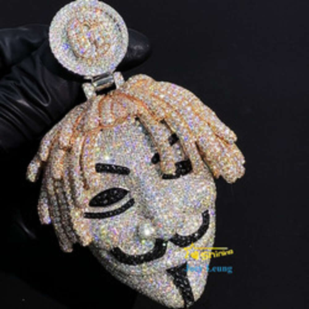 Hip Hop Fine Jewelry Face VVS Moissanite Dia Necklace Custom 3D Iced Out Pendant