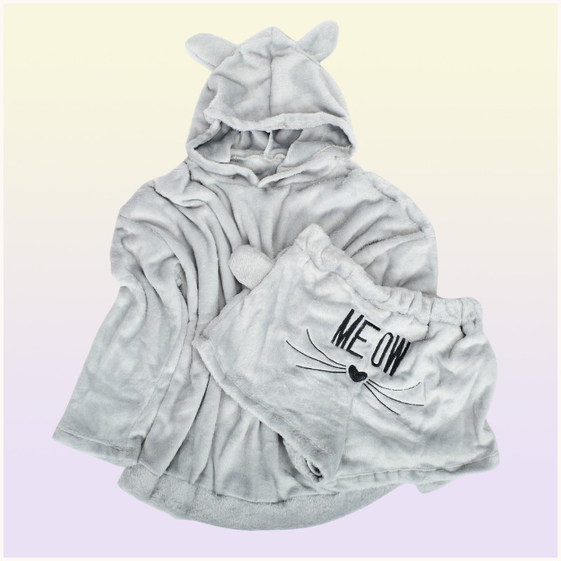Women Winter Short Pajamas Hooded Designer Pyjama Set Hoodie Cat Print Shorts Pants Outfits Causal Pajamas Clothes Sets Home Cloth8196020