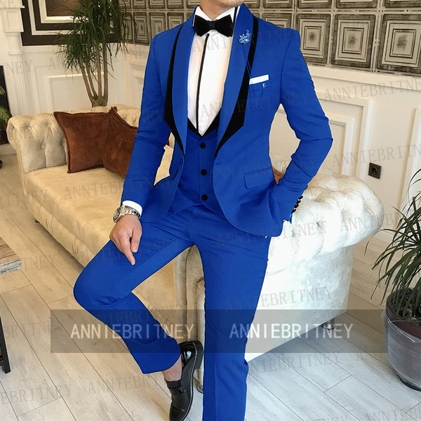 Men's Suits Blazers Royal Blue Set Men's 3 Piece Customized Men's Bridal Dress Evening Dress Fashion Party Business Jacket Tank Top Tro
