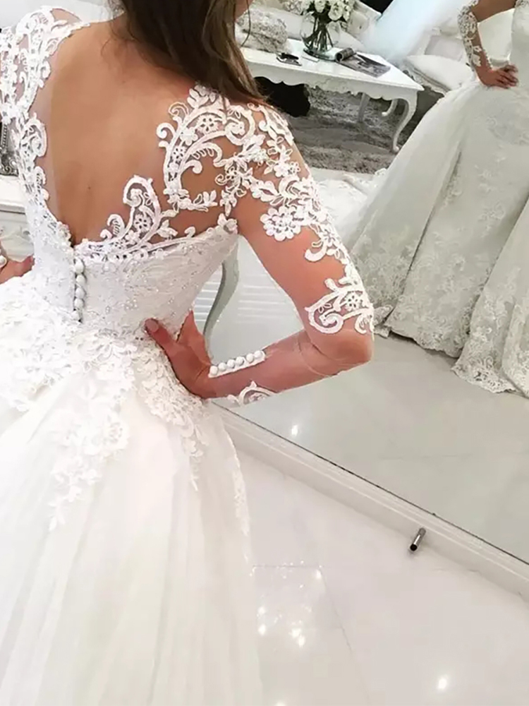 Detachable Train Mermaid Wedding Dresses With Long Sleeves Lace Appliques Beautiful Bridal Gowns Arabic Women Elegant Vestido De Novia V-Neck Plus Siz