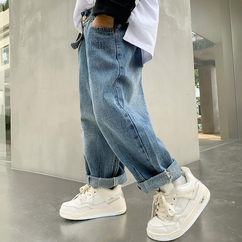 Jeans Boys' Jeans Spring Blue Fashion Full Match Children's Casual Pants Winter Wool Thick Children's Trousers 10 12 13 230406