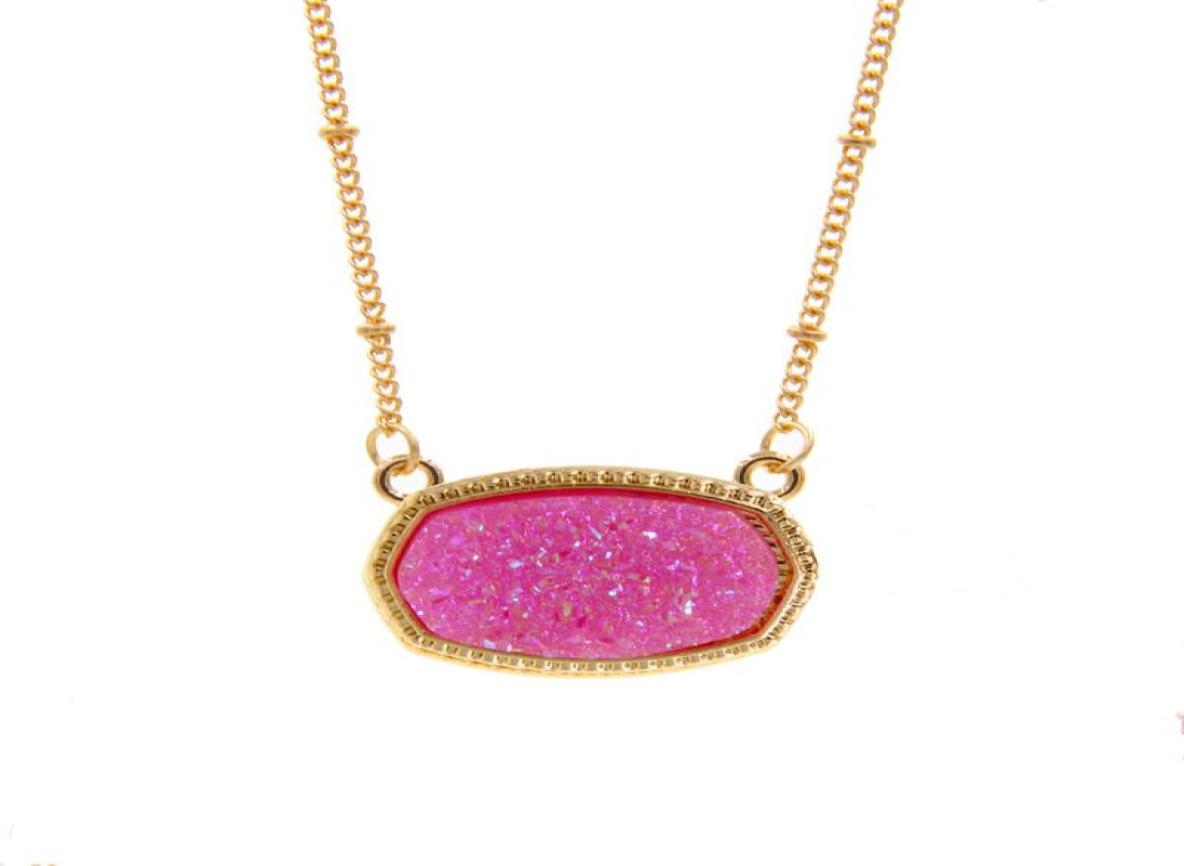 Pendant Necklaces Resin Oval Druzy Necklace Gold Color Chain Drusy Hexagon Style Luxury Designer Brand Fashion Jewelry For WomenPe