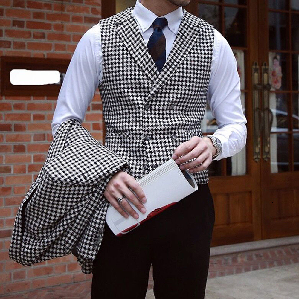 Men's Suits Blazers Men's Houndstooth Blazer and Houndstooth Vest are used for wedding suit official tweed tuxedo custom men's suit jac