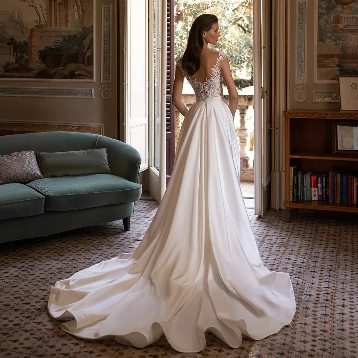 Boho Floral Weeding Dress Deep V-Neck Lace Appliques Bridal Gowns Beach Bridal Gowns Novia 2024 Floral Lace