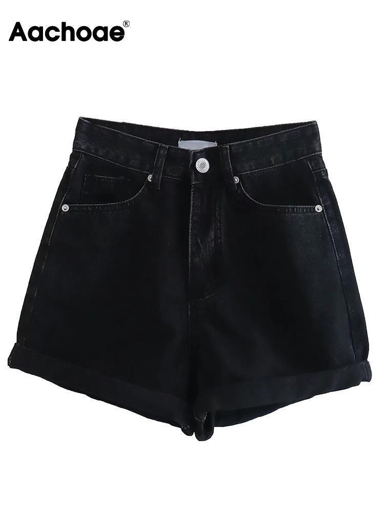 Women's Shorts Aachoae Summer Casual Solid Color Denim Shorts Women High Waits Zipper Fly Pants Ladies Fashion Chic Shorts Mujer Pantalon 230503