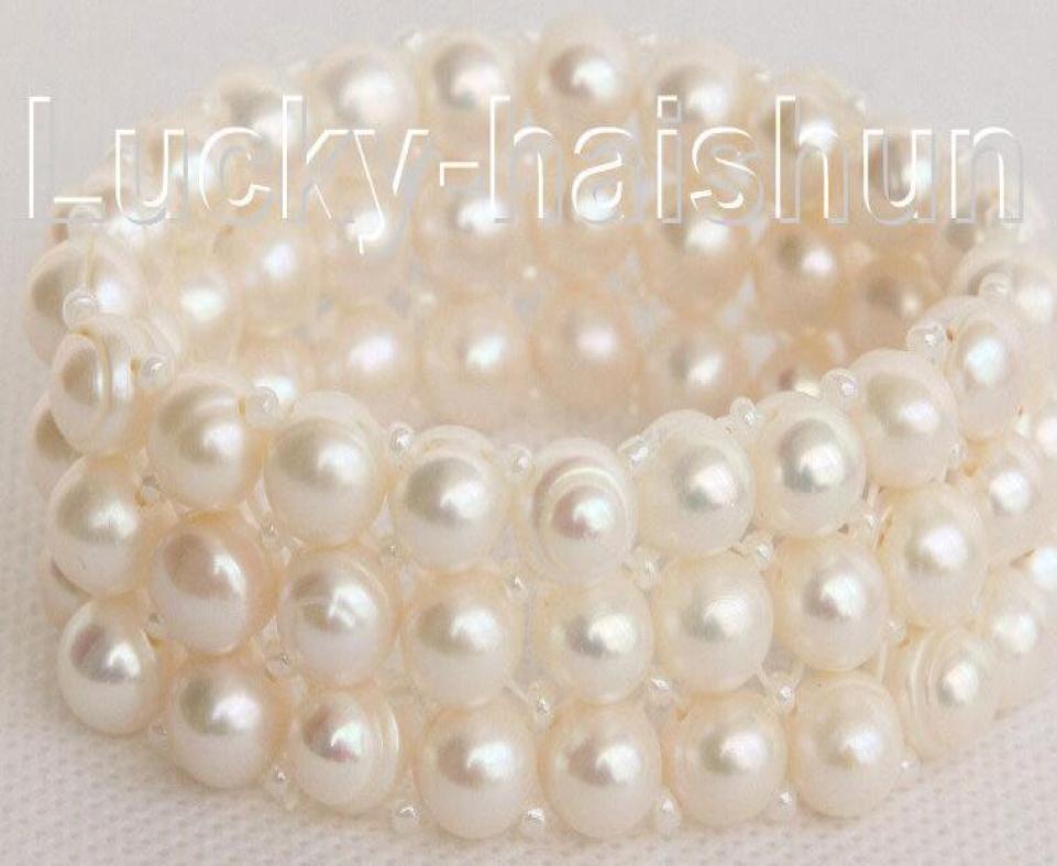 Genuine fine 100 natural 3row white multicolor Pearl Braclet Size Stretch