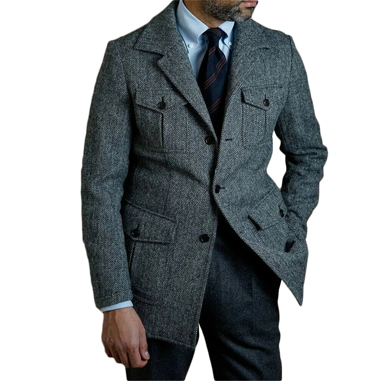 Men Tweed Groom Tuxedos Wedding Jacket Prom Evening Winter Warm Wear One Piece Blazer