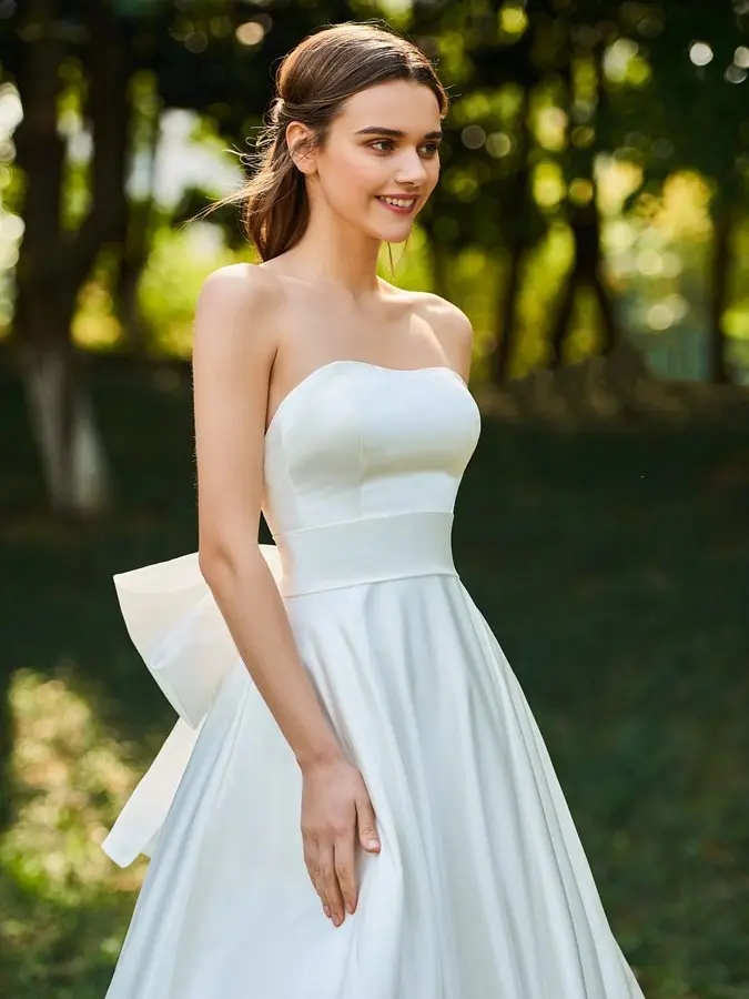 Strapless Simple Bowknot A E Garden Wedding Dress New Backless Boho Bridal Party Gowns Vestidos De Noiva