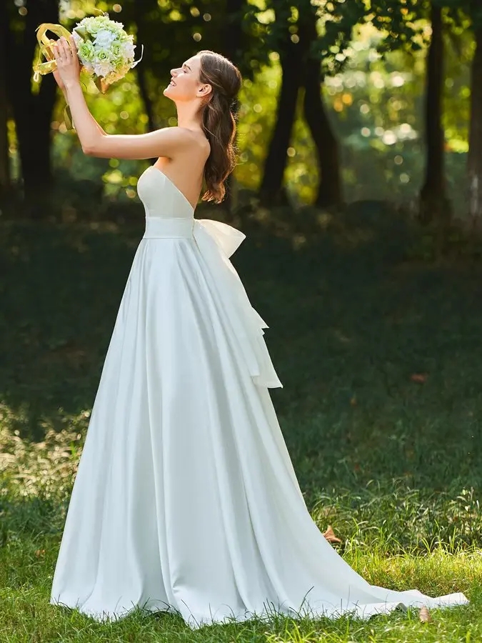 Strapless Simple Bowknot A E Garden Wedding Dress New Backless Boho Bridal Party Gowns Vestidos De Noiva