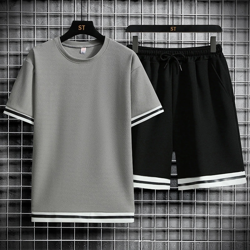 Men's Tracksuits Summer Men's Quick Dried Casual Sports Set Men's Solid Short Sleeve T-shirt Set Letter Ultra Thin Sportswear 230406