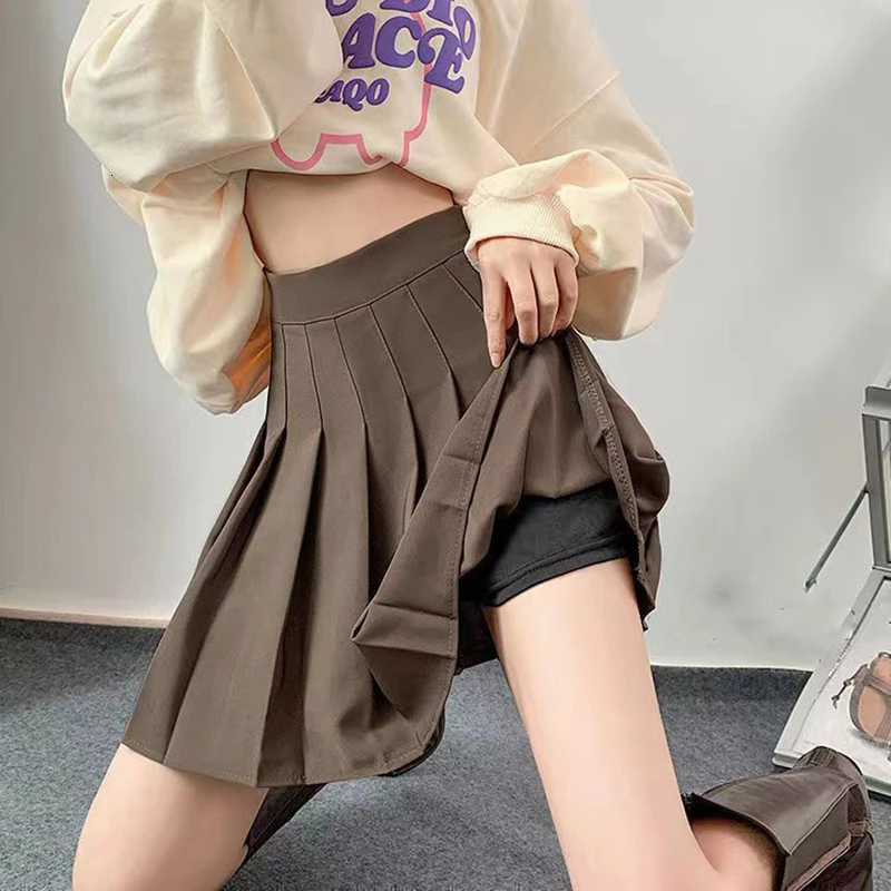 Skirts Lucifer Solid Pleated Skateboard Women's Fashion High Waist Prep Style Mini Skateboard Women's Korean Fashion Street A-line Skateboar