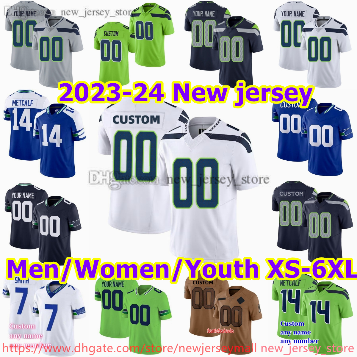 Custom S-6XL DIY NCAA Football Jersey Stitched 54 BobbyWagner 67 CharlesCross 12Fan 26 RyanNeal 14 DKMetcalf 16 TylerLockett Jerseys