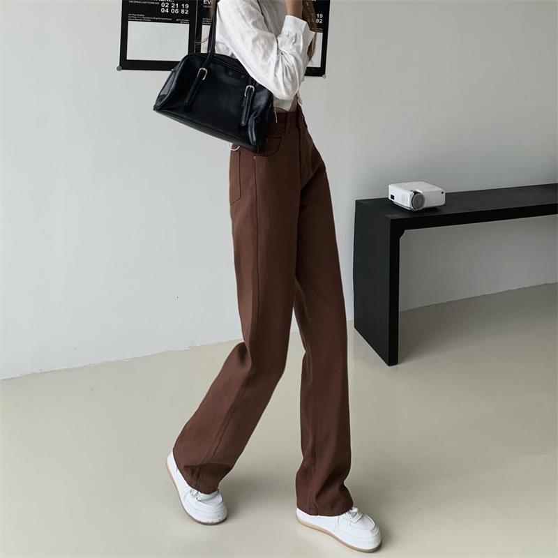 Women's Jeans Summer women's brown jeans loose waist straight wide leg denim women's Y2k casual street clothes vintage luggage suit 230