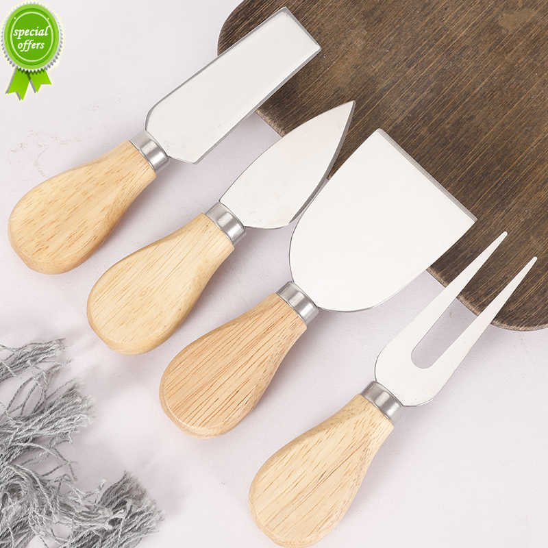 Update New 4 Piece Knives Set With Wooden Handle Stainless Knife Set For Spread Cheese Slicer And Butter Cutter