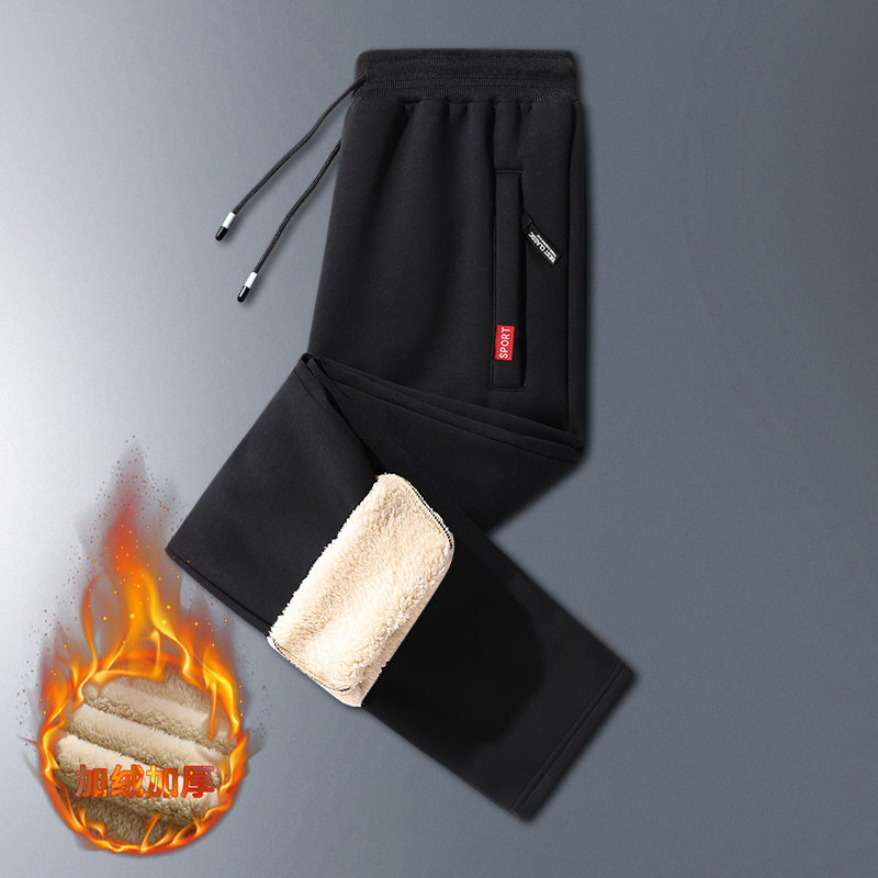 Men's Pants Men's Winter Lambswood Warm Cotton Sports Pants Men's Outdoor Casual Thick Jogging Drawstring Pants High Quality Men's