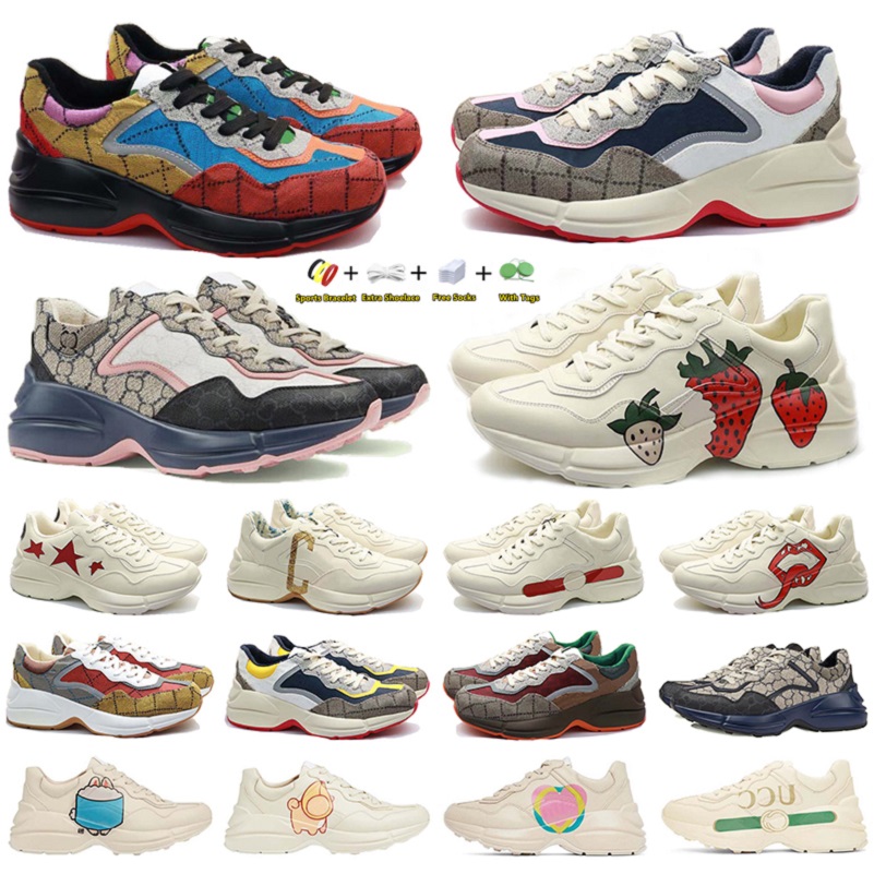 Designer Casual shoes Rhython shoes Men Women Rhyton sneaker lip sports thick soled cartoon letters thick soleg family beige camel outdoor Walking Sneakers 35-45