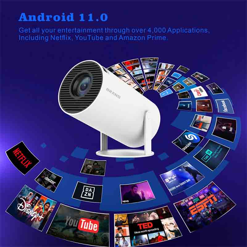 Projectors HY300 Home Theater Projector 4K HD Android 11 Dual WIFI 6.0 120 ANSI BT5.0 1080P 1280*720P Cinema Outdoor Portable Projector