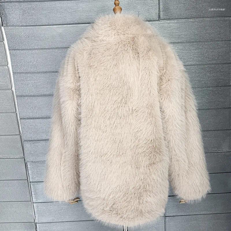 Women's Fur Women Faux Jacket Faux-fox Coats Winter Suit Collar Warm Loose Pink Female Overcoat Clothes Korea