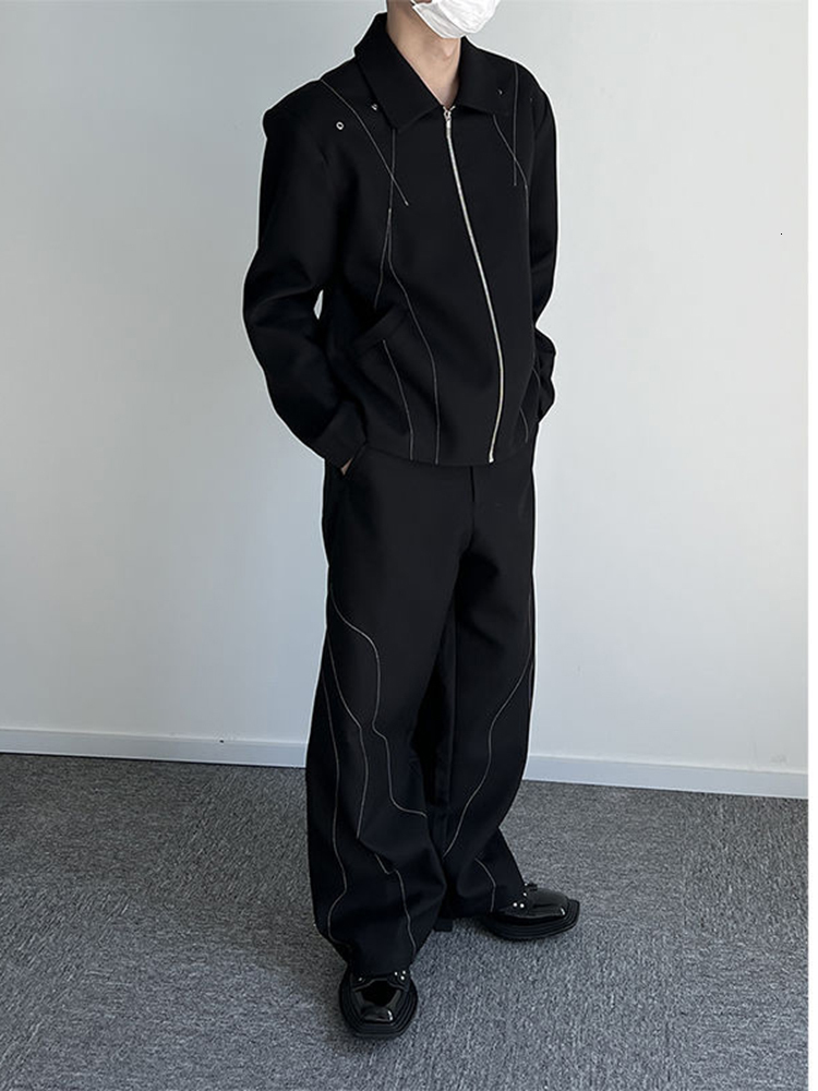 Men's Pants IEFB Casual Men's Pants Loose Straight Line Decoration Autumn Dark Wide Leg Men's Trousers Temperature 9A5013 230407