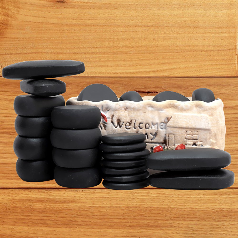 Back Massager Tontin 20pcs set Stone Massage Set Heater Box Relieve Stress Pain Health Care Lava Basalt round massage tool Stones 230406