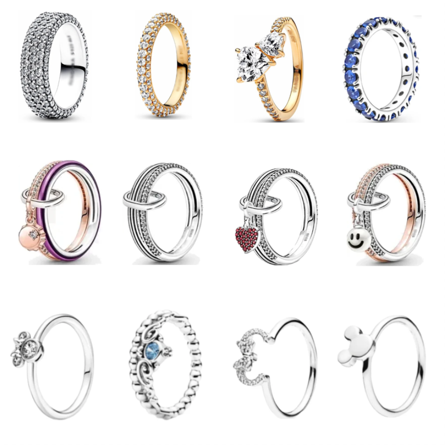 Authentic fit pandora rings charms charm Stackable Heart Daisy Flower Sparkling King