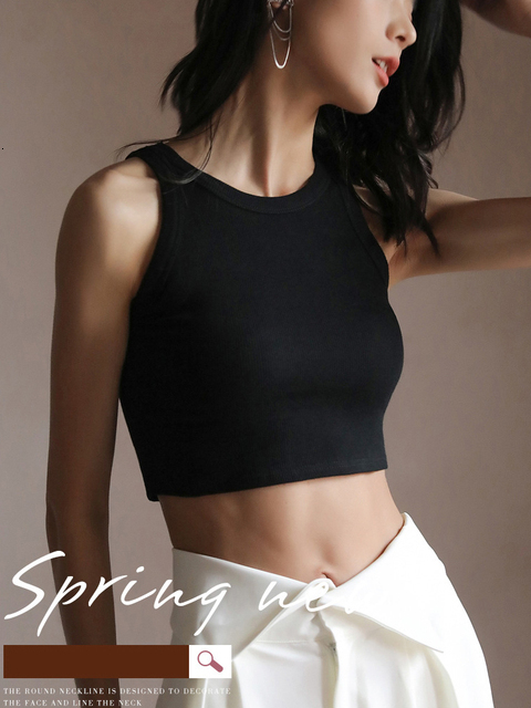 Camisoles Tanks Knitted White Crop Women's Sleeveless Sexy Dress Solid O-Neck Tight Elastic Basic Summer Tank Top Women's Street Clothing 23