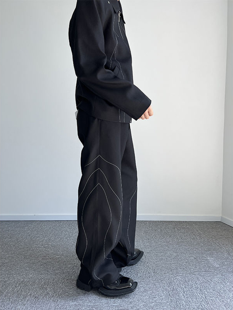 Men's Pants IEFB Casual Men's Pants Loose Straight Line Decoration Autumn Dark Wide Leg Men's Trousers Temperature 9A5013 230407