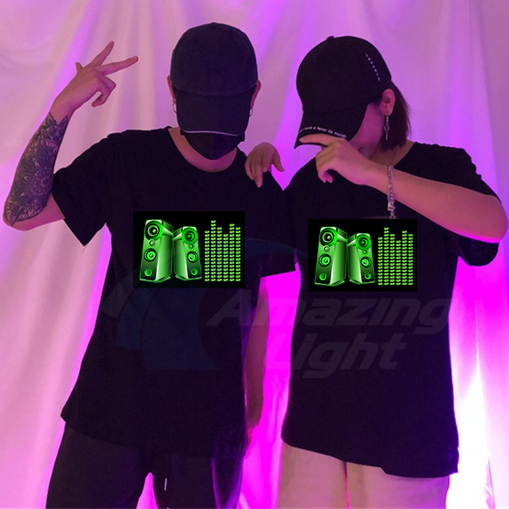 Men's T-Shirts Selling Sound Active Equalizer El T-shirt Equalizer Light Up and Down Led T-shirt Flash Music Activated Led T-shirt 230407