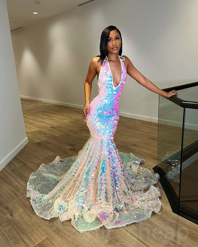Arabic Aso 2023 Ebi Backless Mermaid Prom Dress Sequined Lace Evening Formal Party Second Reception Birthday Engagement Gowns Dresses Robe De Soiree Z