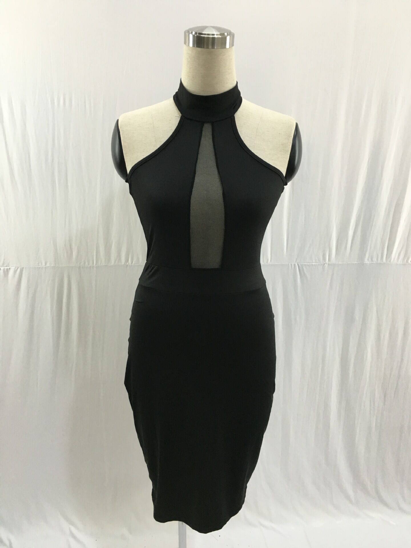 Black Mesh Bodycon Party Sleeveless Backless Sexy Women Summer Casual Dress C260312
