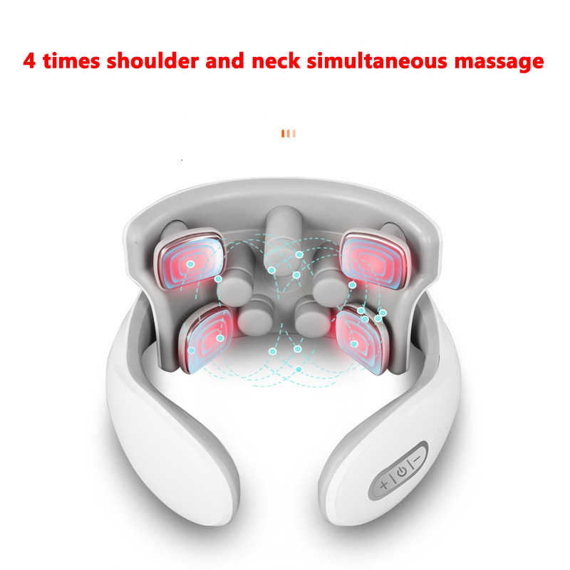 Back Massager Smart Neck Electric Vibration Pulse Cervical Rechargeable Heating Voice Massage Pain Relief Relax 230406