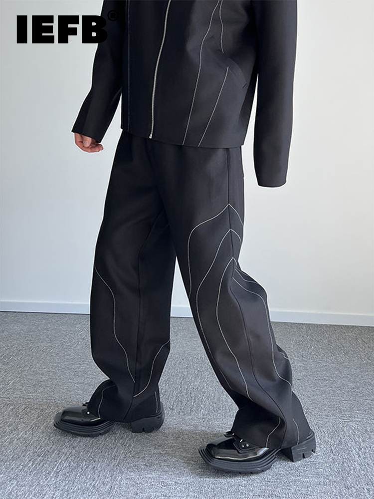 Men's Pants IEFB Casual Men's Pants Loose Straight Line Decoration Autumn Dark Wide Leg Men's Trousers Temperature 9A5013 230407