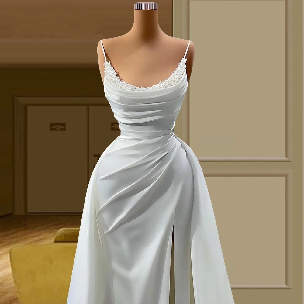 Modern Scoop Neck Wedding Dress Beige/Ivory Bridal Gowns With Detachable Train For Women 2 Pieces Vestido De Novia Casamento Custom