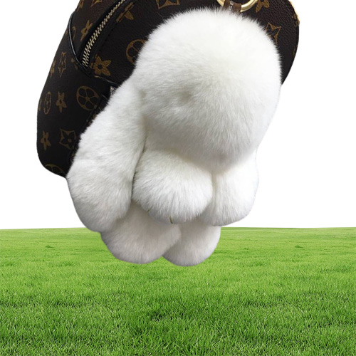 Cute Pluff Bunny Keychain Rex Genuine Rabbit FUR key Chains For Women Bag Toys Doll y Lovely Pompom Keyring Car Key