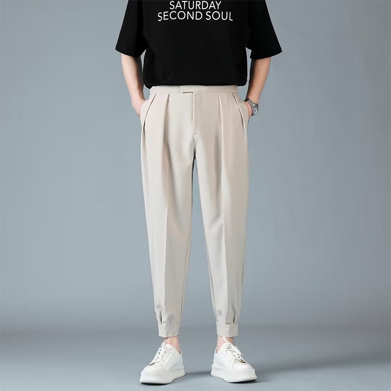 Men's Pants Pleated men's casual harem pants Japanese style fashionable loose fitting pants Harajuku men's feet solid color youth stree