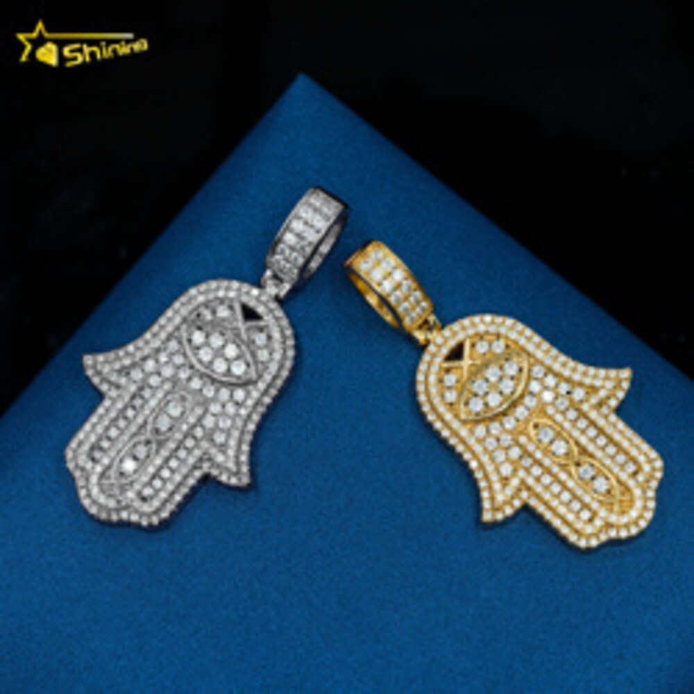 Shining jewelry sterg sier hip hop iced out vvs moissanite hamsa pendant necklace