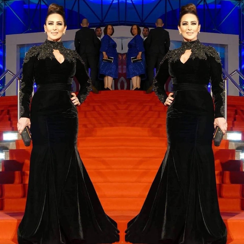 Elegant Black Velvet Mermaid Mother Of The Bride Dresses With Long Sleeves Beaded Lace Appliques High Neck Modern Wedding Guest Dress Groom Mom Prom P