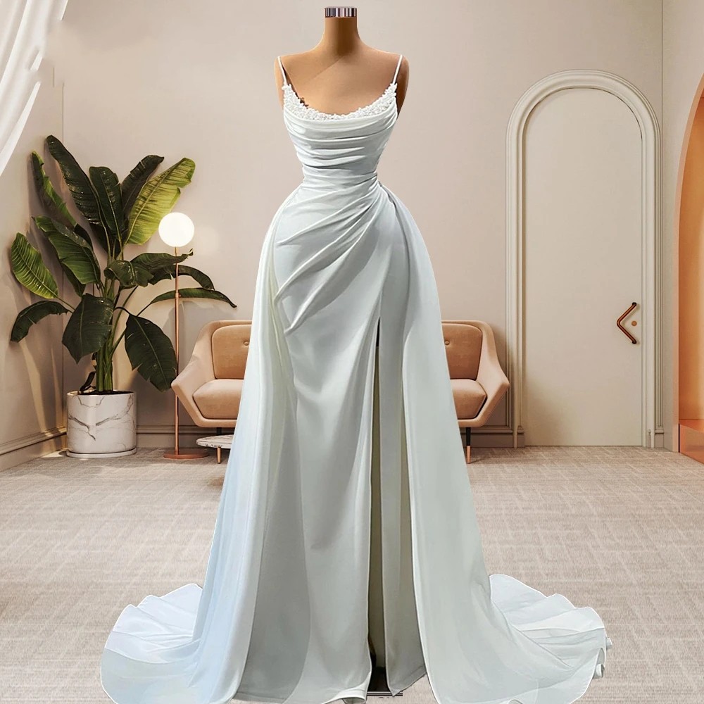 Modern Scoop Neck Wedding Dress Beige/Ivory Bridal Gowns With Detachable Train For Women 2 Pieces Vestido De Novia Casamento Custom